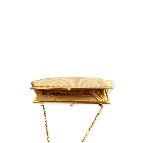 VTG 1950s Woven Gold Evening Bag with Chain Handle - Picture 5 of 8